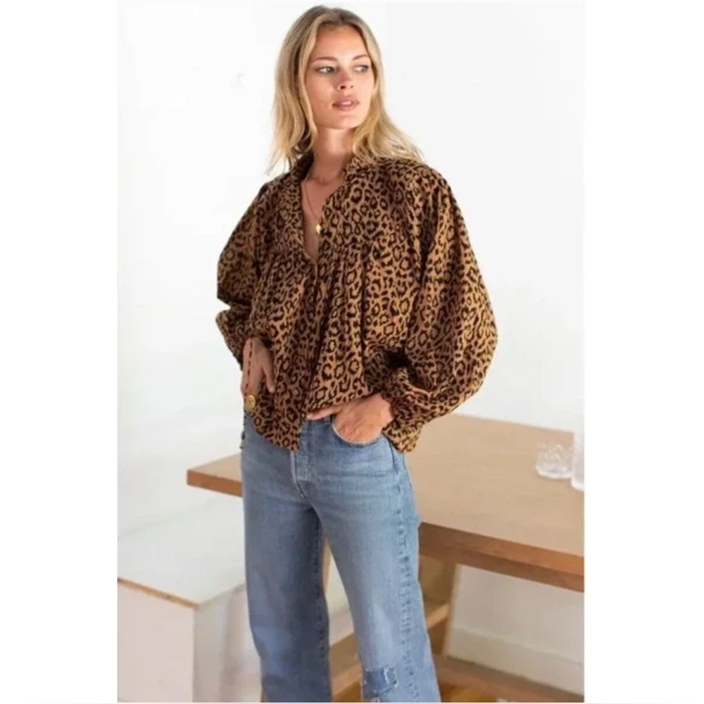 EMERSON FRY NWT India Collection Organic Cotton Emmaline Animal Blouse // S
